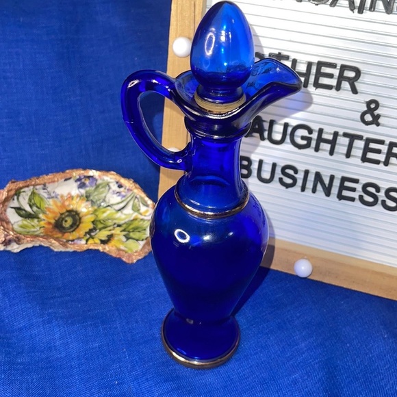 AVON COBALT BLUE Glass Perfume Bottle Cruet with Stopper. - Picture 4 of 6